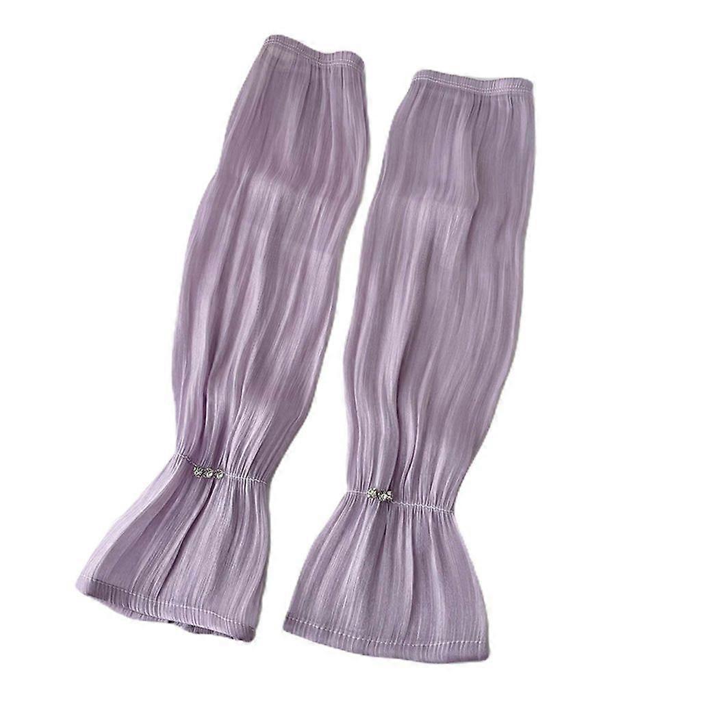 Pair Thin Transparent Loose Cuff Pleated Arm Warmers Outdoor Driving Loose Arm Warmers Bicycle Accessories Purple