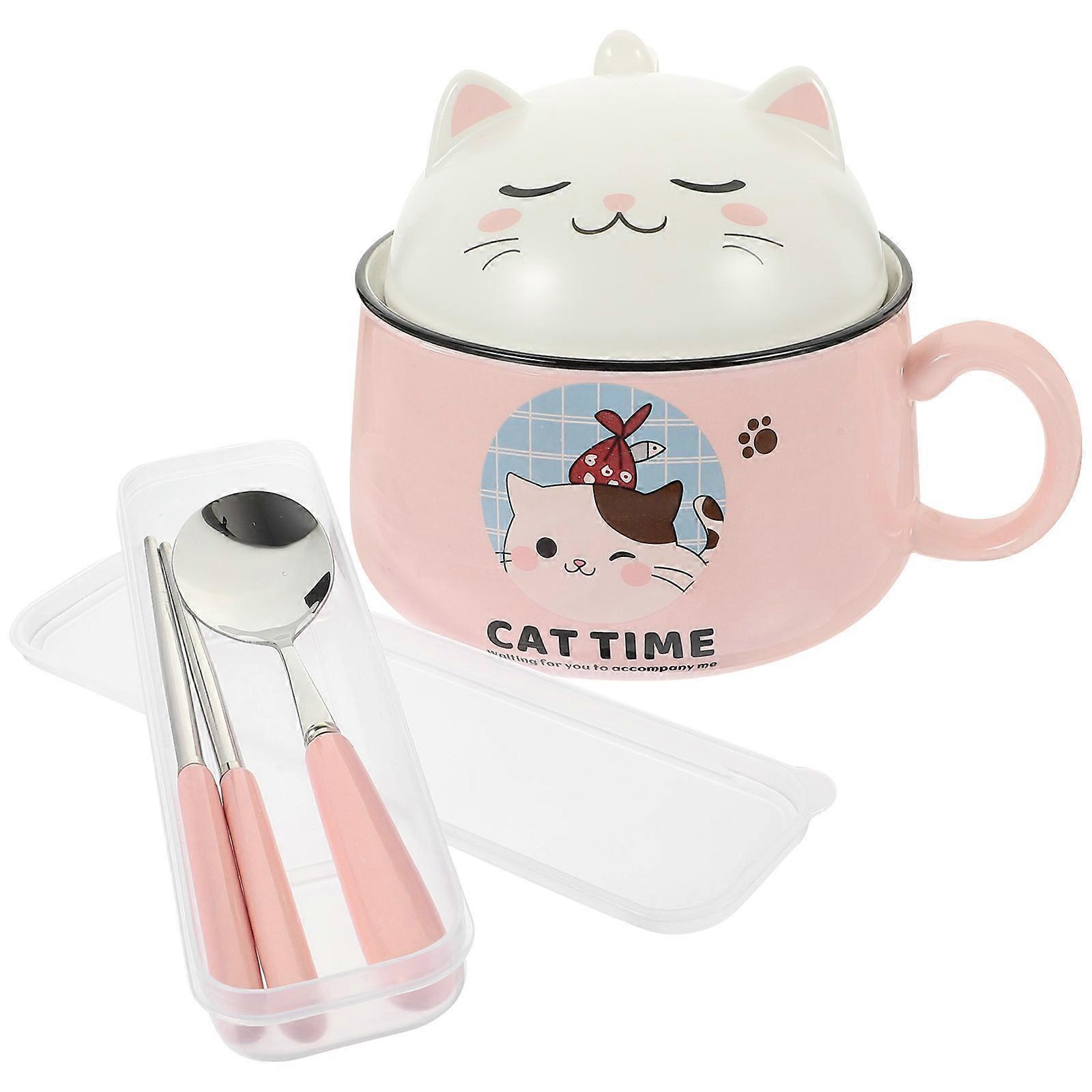 Daily Use Soup Bowl With Lid Shape For Cat Lovers Pink 7.3×5.5×5.3in Cooling Soups And Pasta 1Set