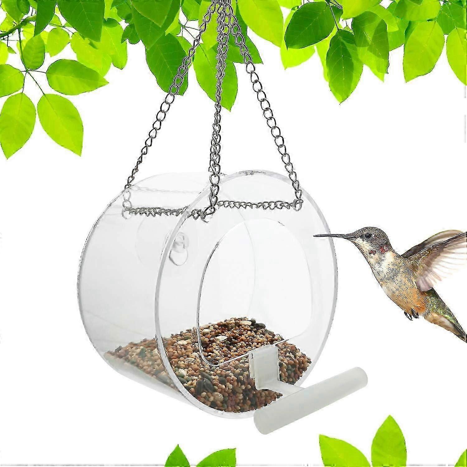 Clear Acrylic Window Bird Feeder with Suction Cups, Large Capacity for Outdoor Wild Birds(Round Feed
