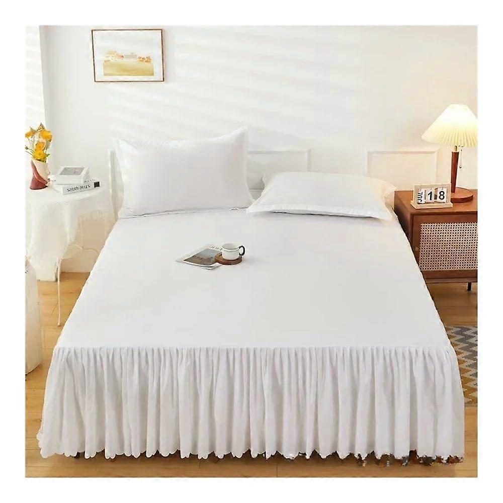 1 x singlecolor bed skirt with lace, fitted sheet with ruffles, Queen/King (white)