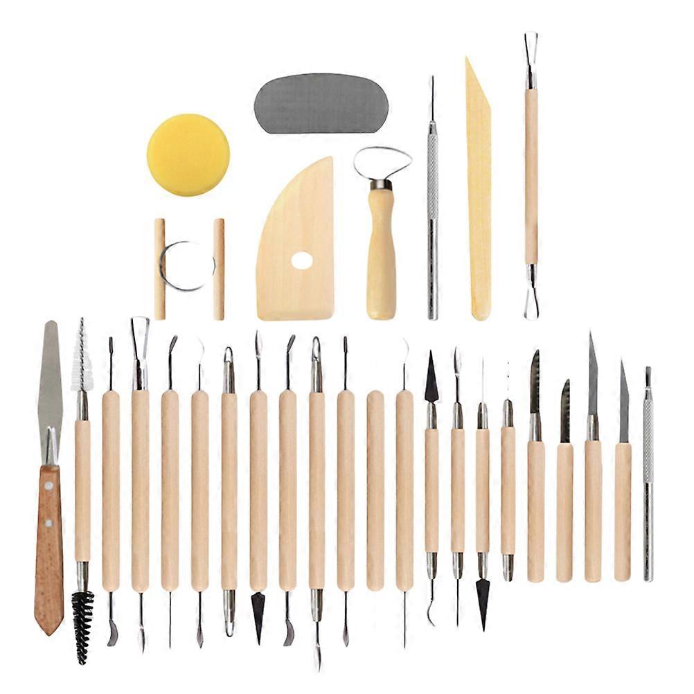 Ceramic for Artistic Work Pottery 30Pcs Shaping Wooden Handle