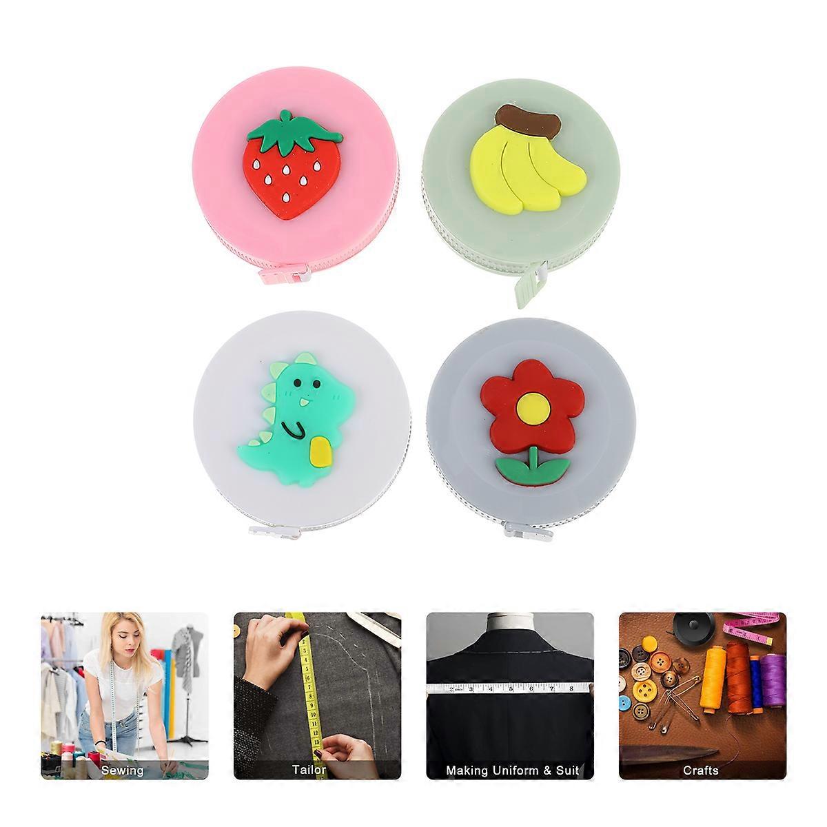 Mini Measuring Tape Bulk Cartoon Ruler Retractable Metal Soft Rubber 5.00x5.00x1.20cm 4Pcs