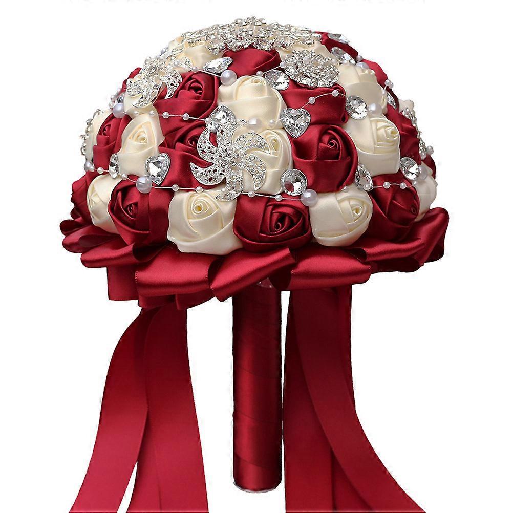 Spring Wedding Bouquets For Bride Bridal Artificial Roses Bouquet Rhinestone Decorated White 1Set