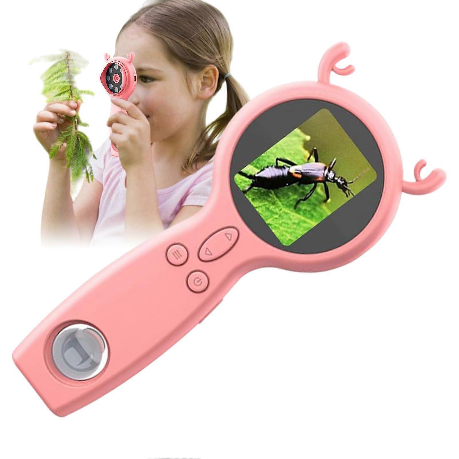 Handheld Microscope, Portable Digital Magnifier 50x, supports photo and video, dual lenses, Pink Elk
