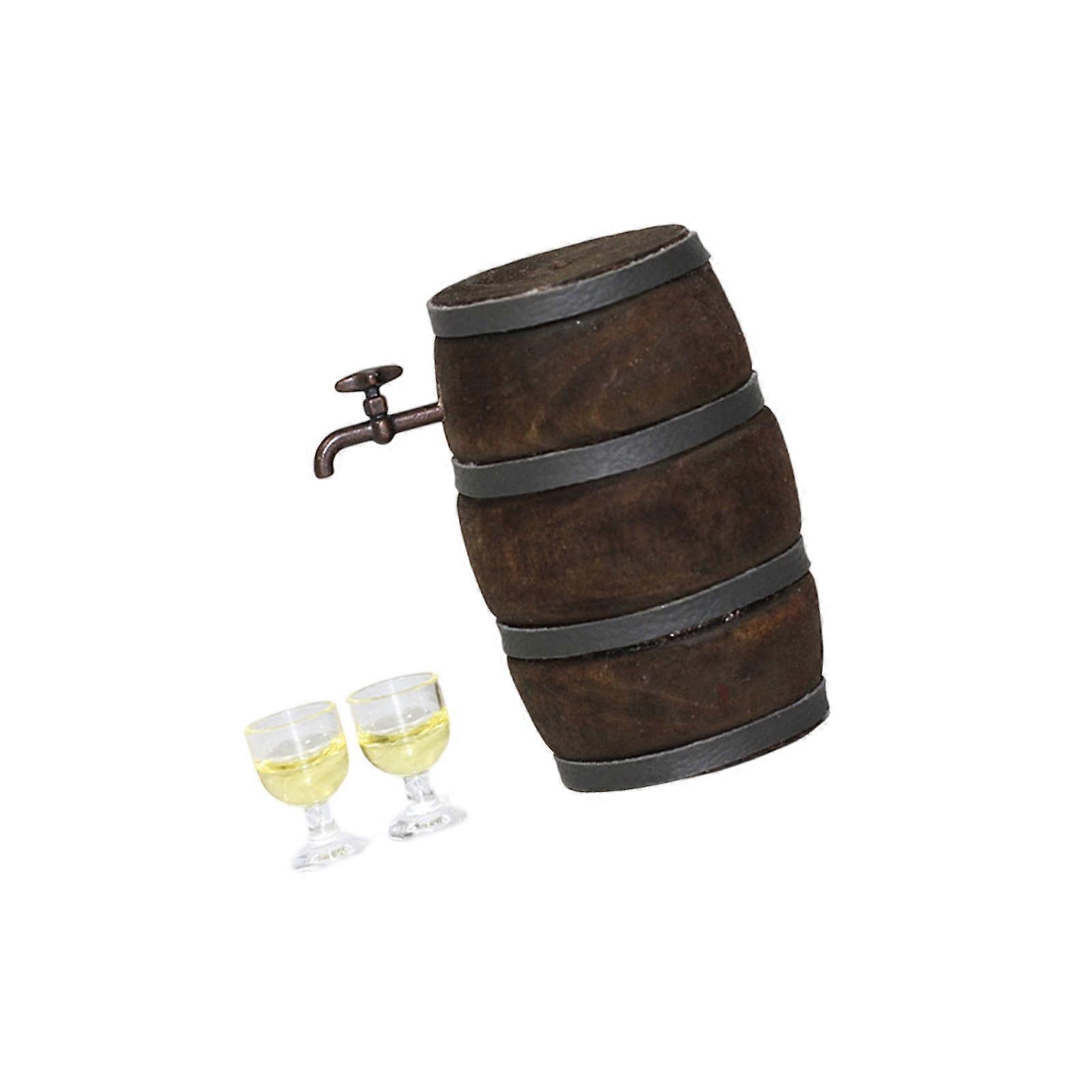 1/12 Scale Wine Barrels with Wine Glasses Model Figurine For Doll House Enthusiasts And Project Scene Decorative Display  Yellow