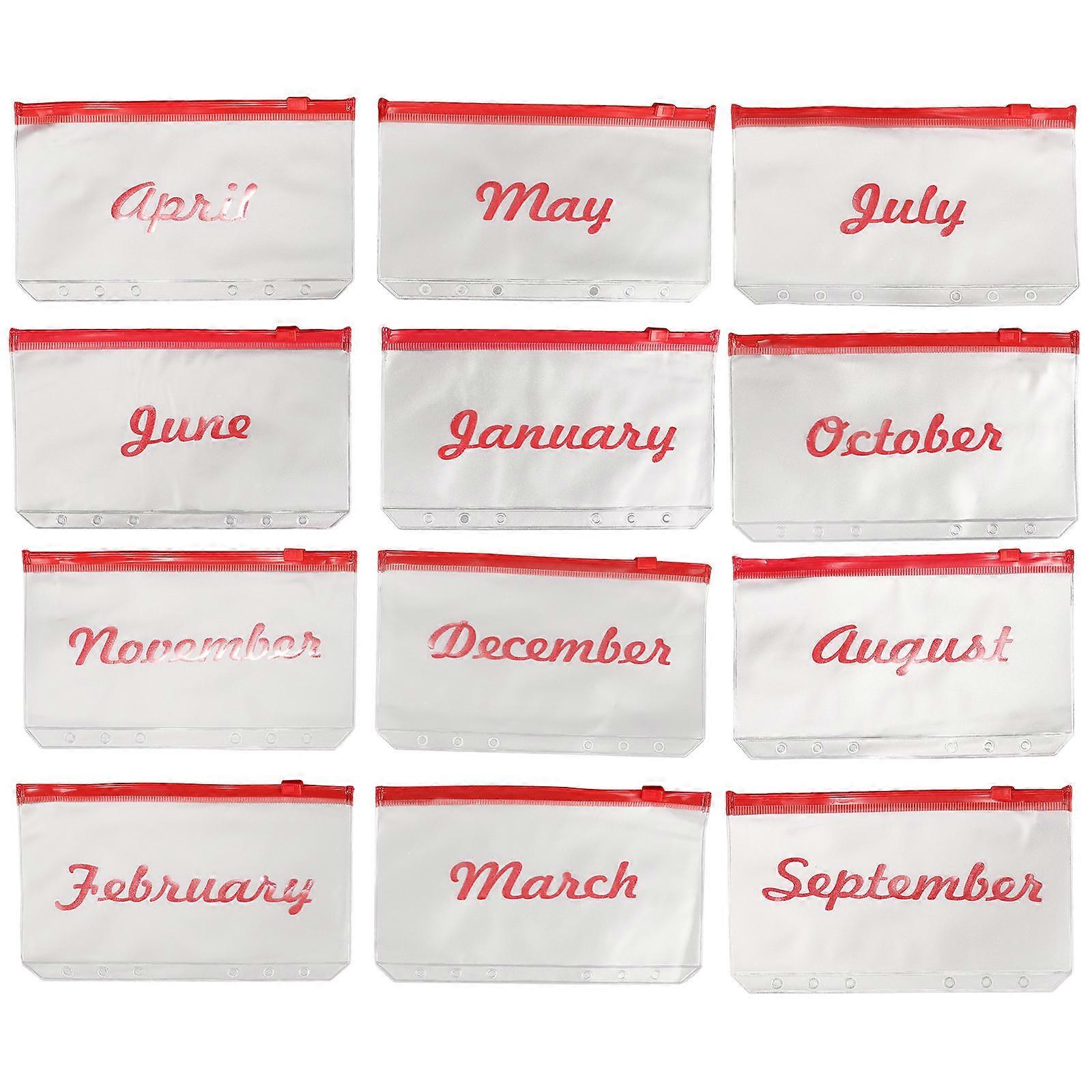 Zipper Binder Pocket Pouches For Organizing Documents Trips Work Monthly Planning Red 17.5X10.5cm Water-resistant 12Pack