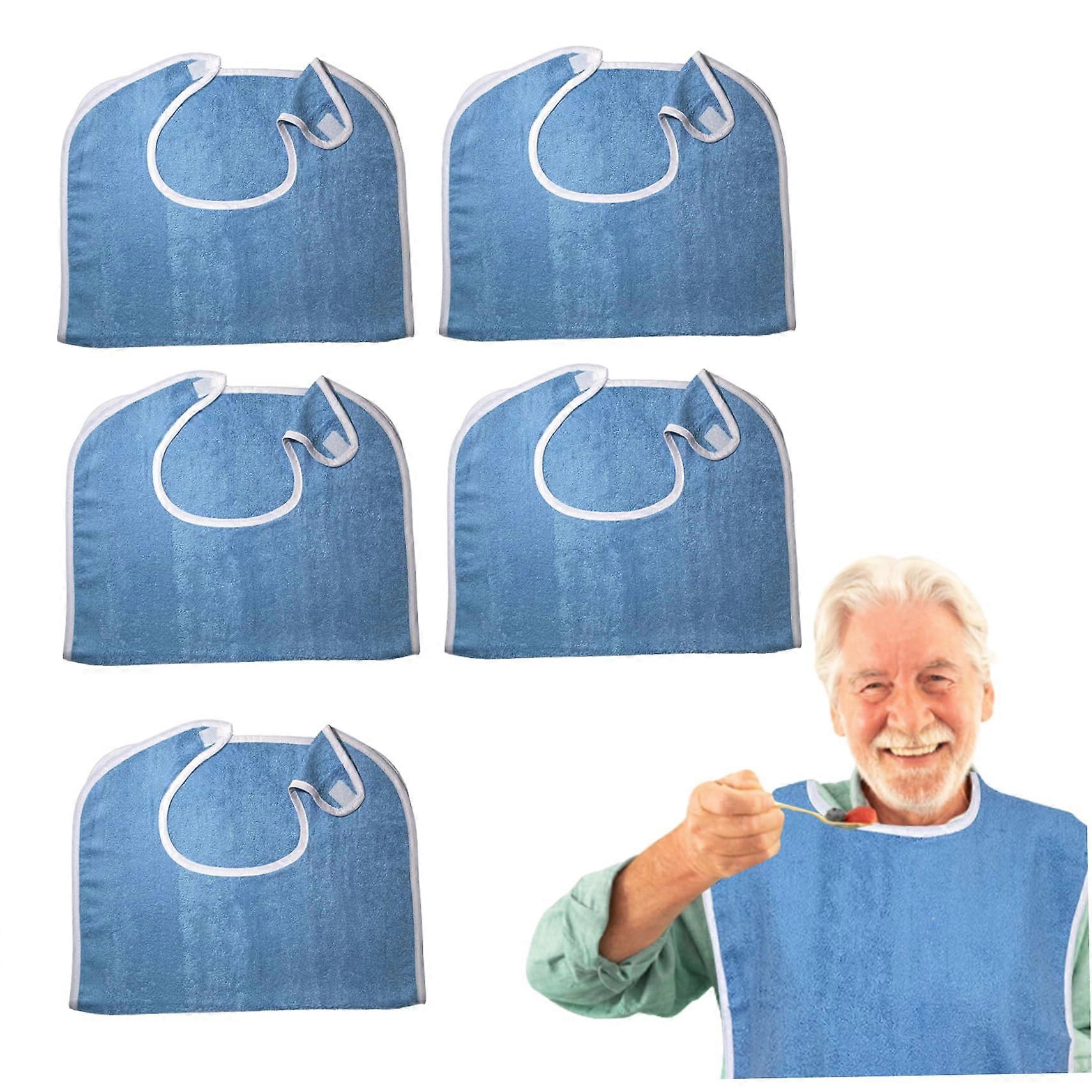 Adult Bibs for Eating 5-Piece Set Absorbent Terry Cloth Large Size Bow Closure Clothing Protector for Adults