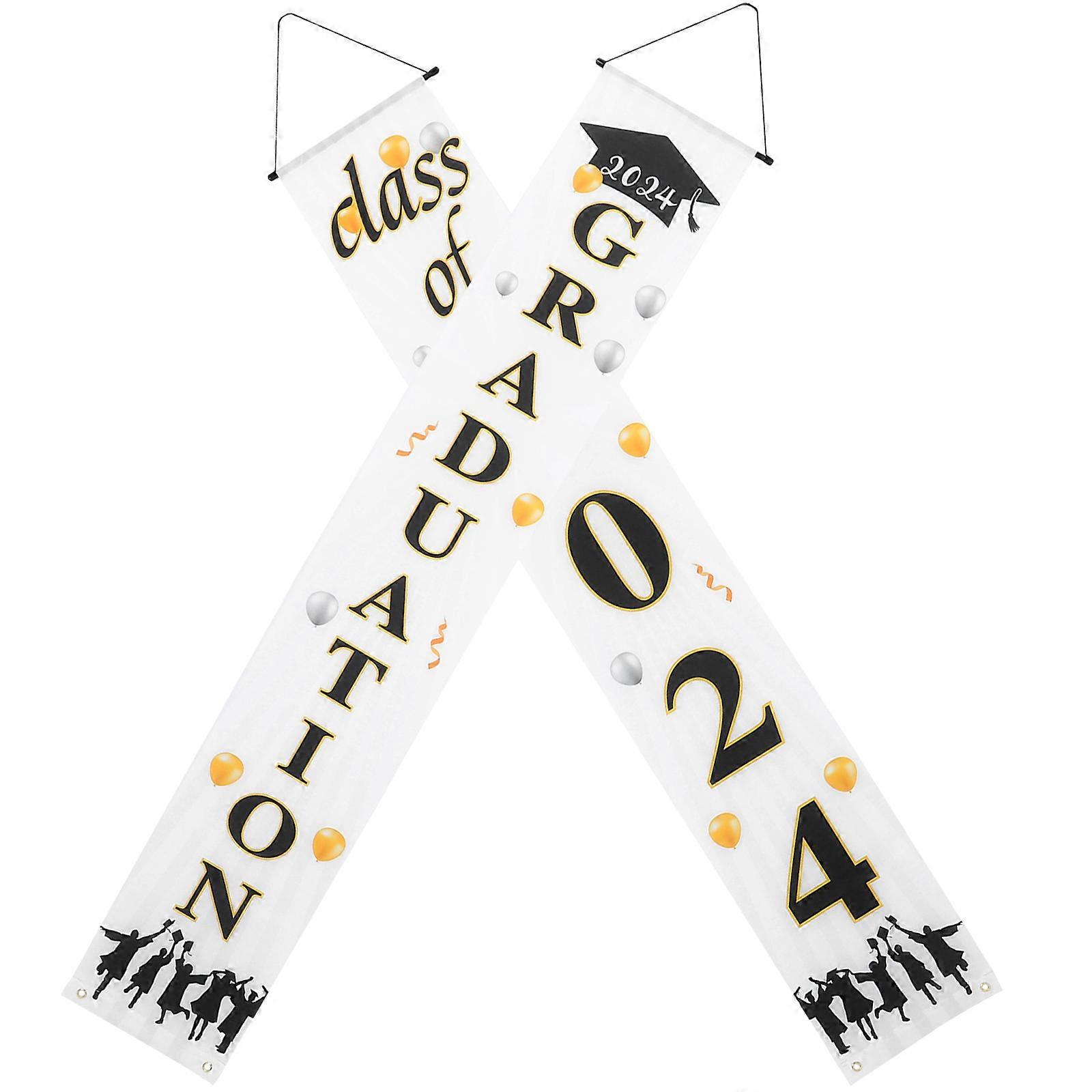 Congrats Grad Decorations Graduation Banner Door Banner Polyester Cloth Rectangle Shape Graduation Celebration 1 Pair