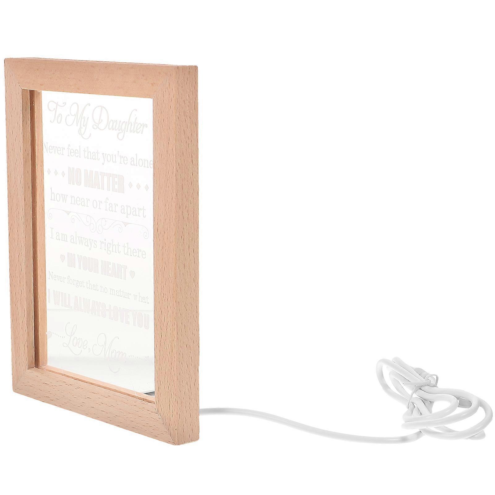 Khaki Wooden LED Photo Frame for Decoration USB Powered Creative Design MultiFunctional 9.8x7.5 Inches
