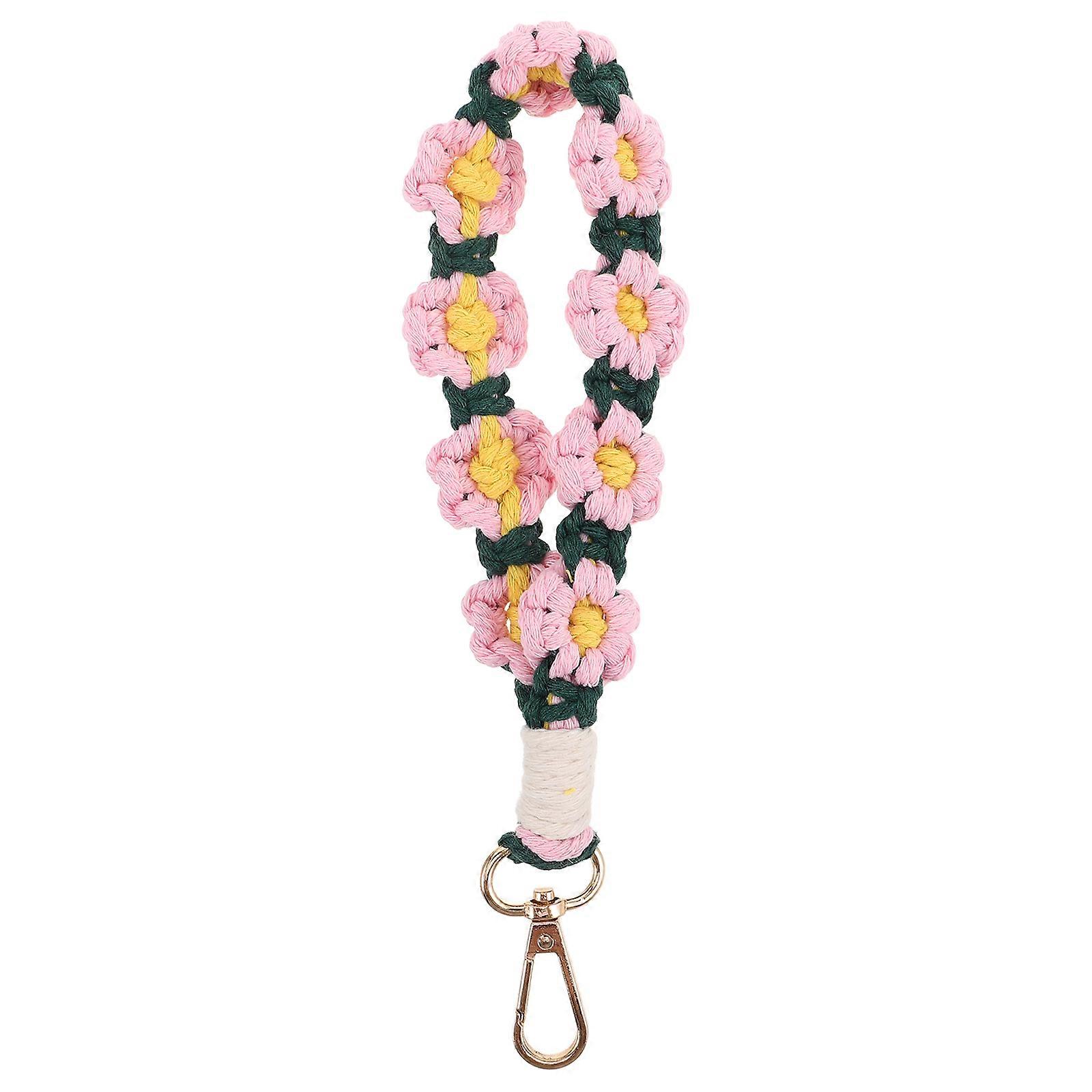 Bohemian Lace Keychain Handmade Daisy Woven Wristlet Lanyard Unique Keyring For Women Durable Phone Wrist Strap Accessory
