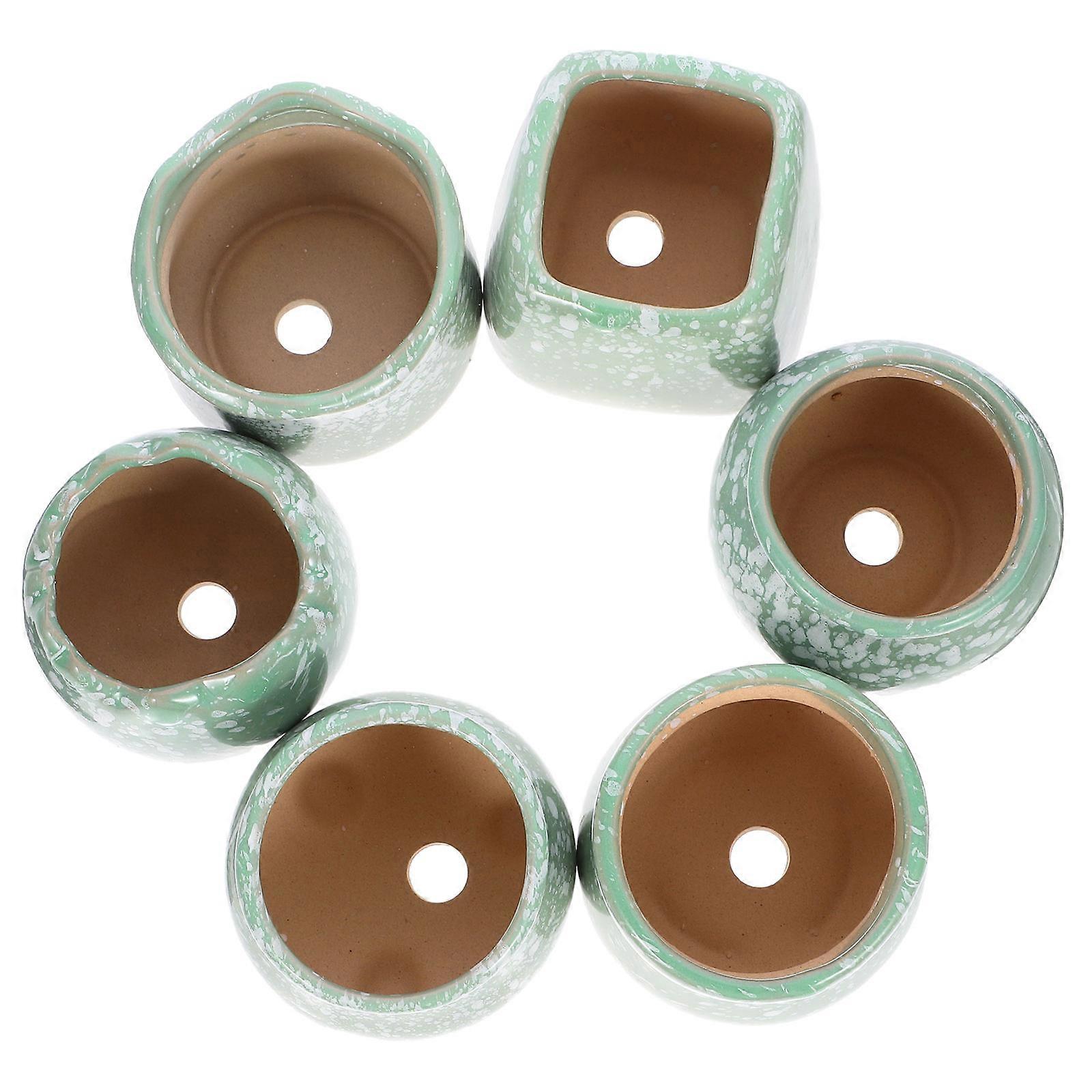 6pcs Mini Ceramic Plant Pots for Succulents and Cacti – Elegant Indoor Flower Pots for Home, Office, and Garden Decoration – Fine Craftsmanship Green