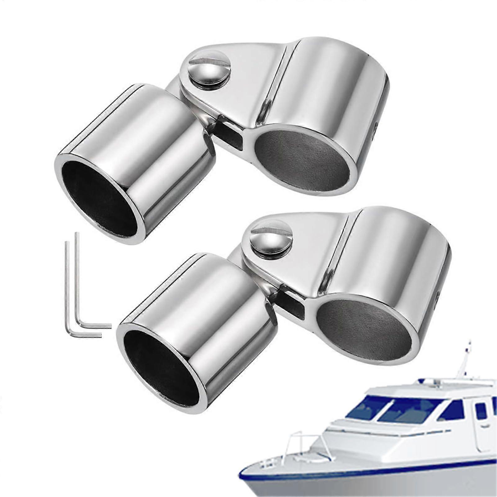 Boat Top Mounting Hardware Set - Stainless Steel 2-Piece Awning Bracket for Round Pipe Deck Installations and Side Rail Mounts