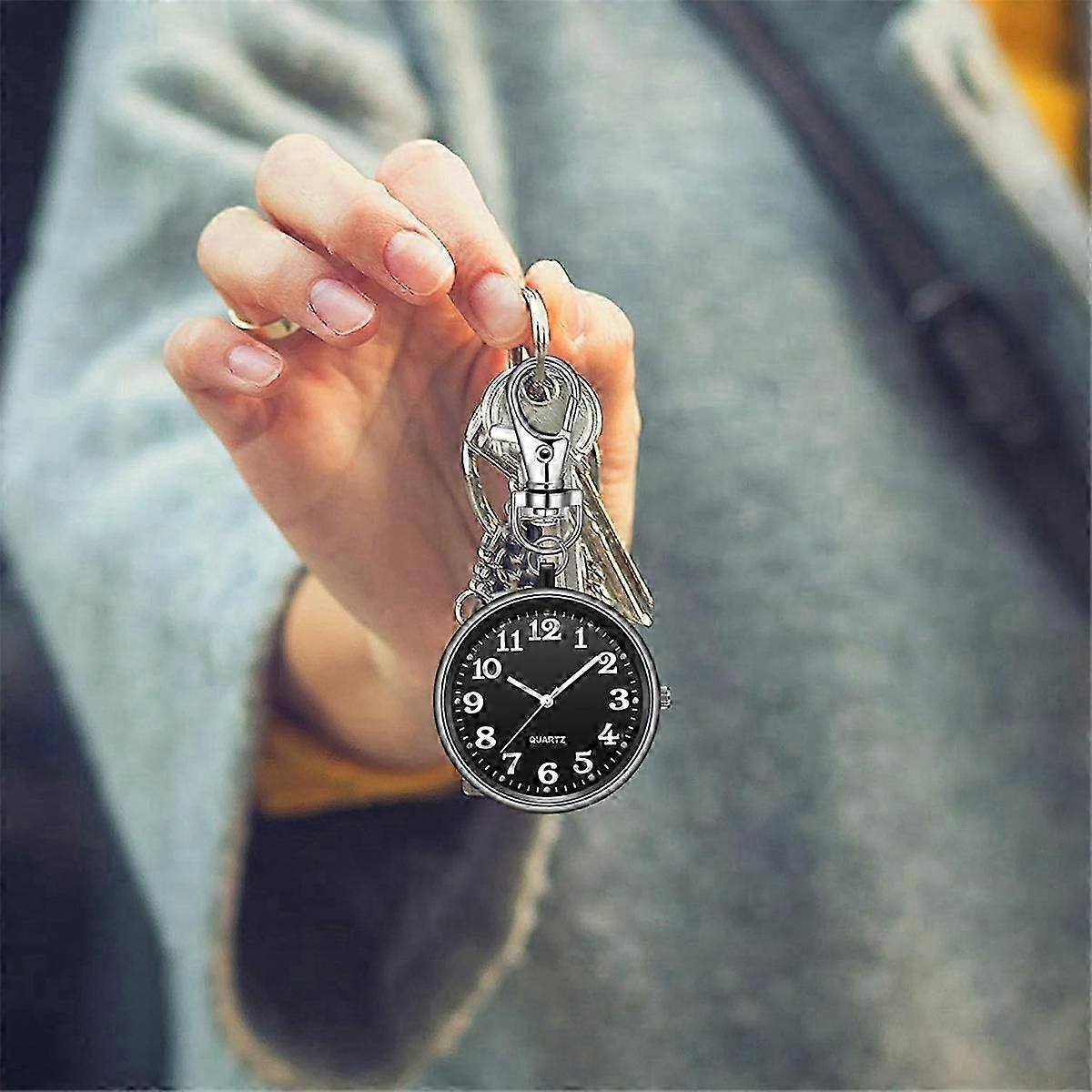 Clip on Pocket Watch Quartz Pocket Watch with Key Buckle Hanging Digital Watch Clip for Nurses Docto
