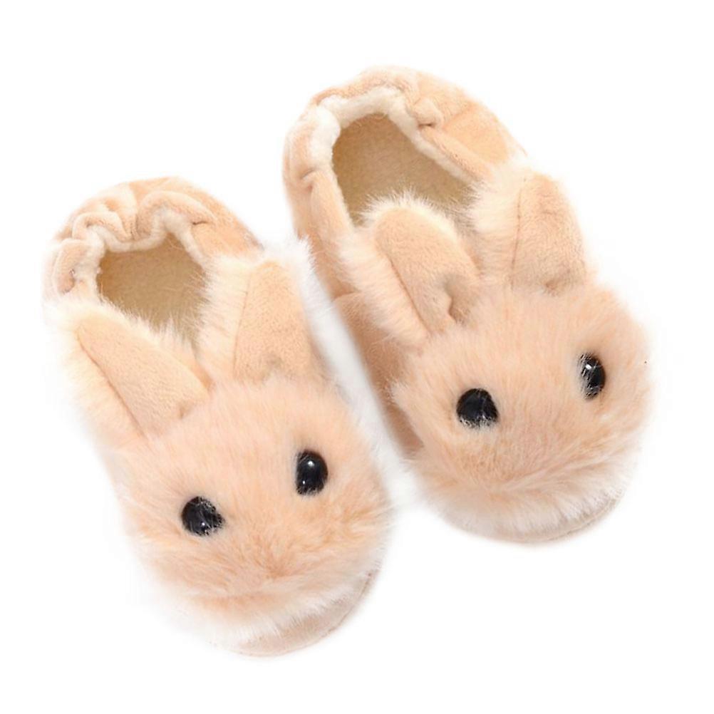 Beige Children Nonslip Slippers with Lovely Rabbit Design for Winter Practical Use Size 15/16