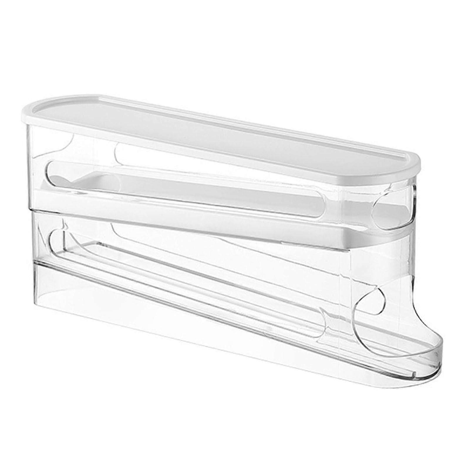 Clear Double-Layer Storage Box with Lid, Stackable Design, High Capacity Refrigerator Organizer, White