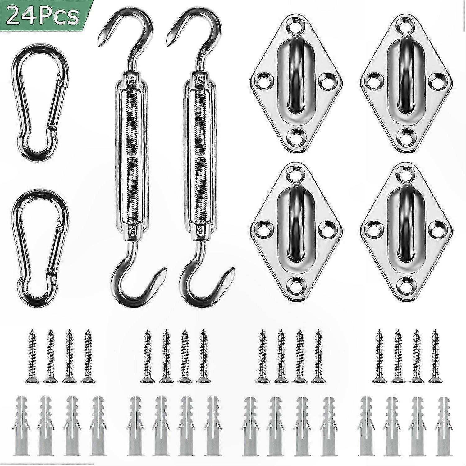 Rectangle & Square Shade Sail Hardware Kit, 24 Pieces, 5 Inch Size for Outdoor Canopy Installation