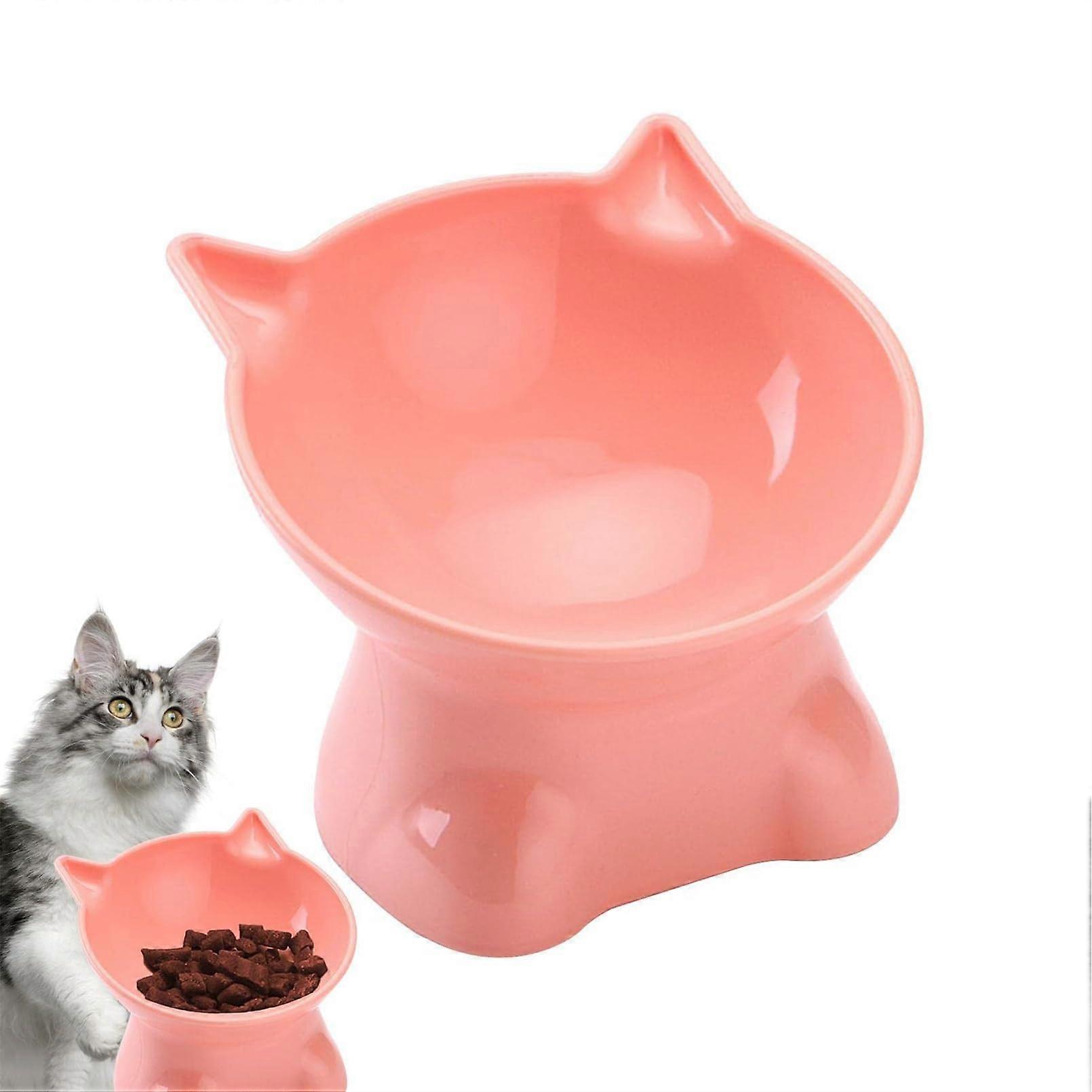 Kotze Cat Bowl, without Overflow, Tilted at 15°C, 13.5 cm, Flat, Raised Cat Bowl, Pet Water or Indoor Cat and Puppy Feeding Station (Pink)