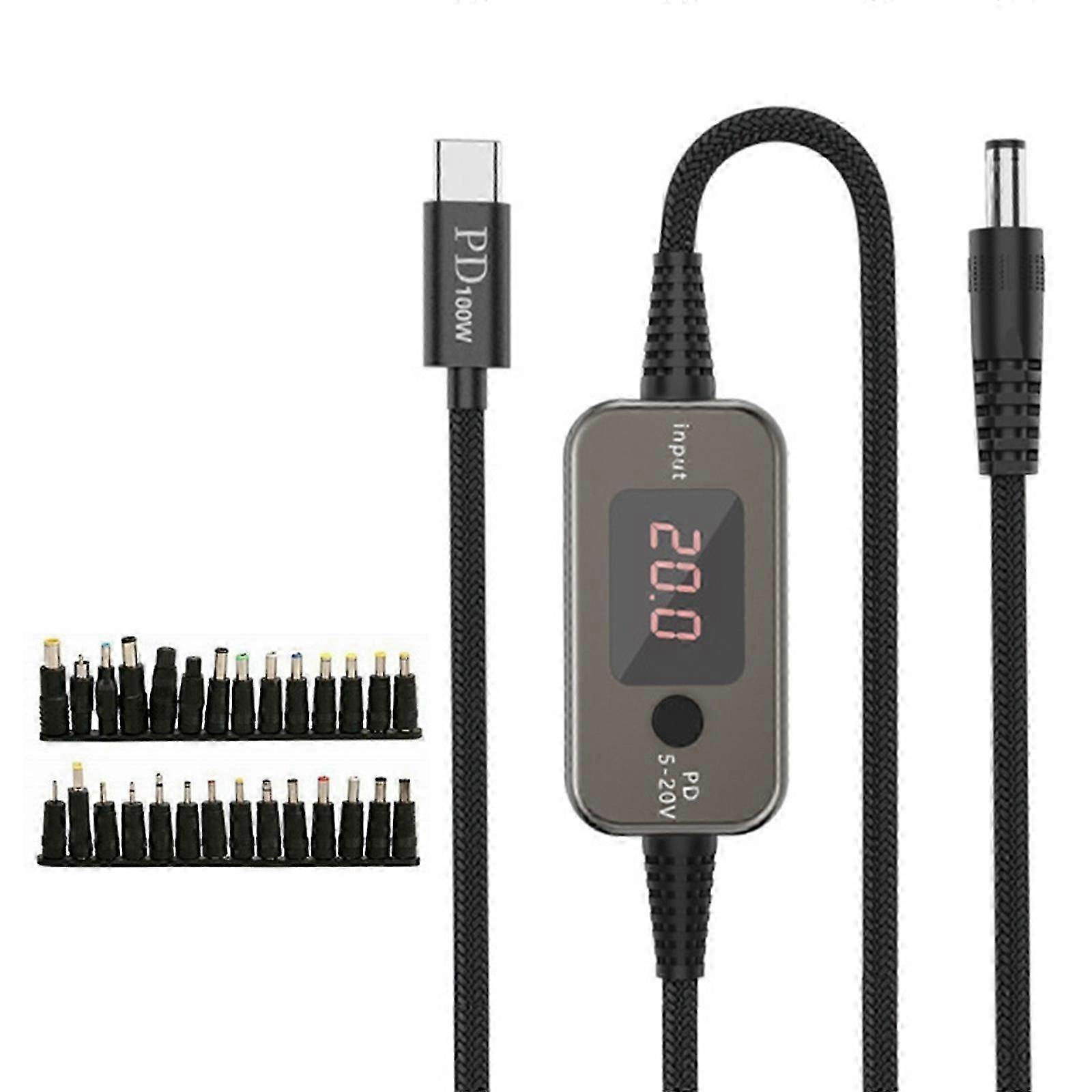 Câble d’extension USB C DC5525 28 en 1 Type C vers 5,5 x 2,5 mm Câble de charge 5 V 9 V 12 V 15 V 20 V