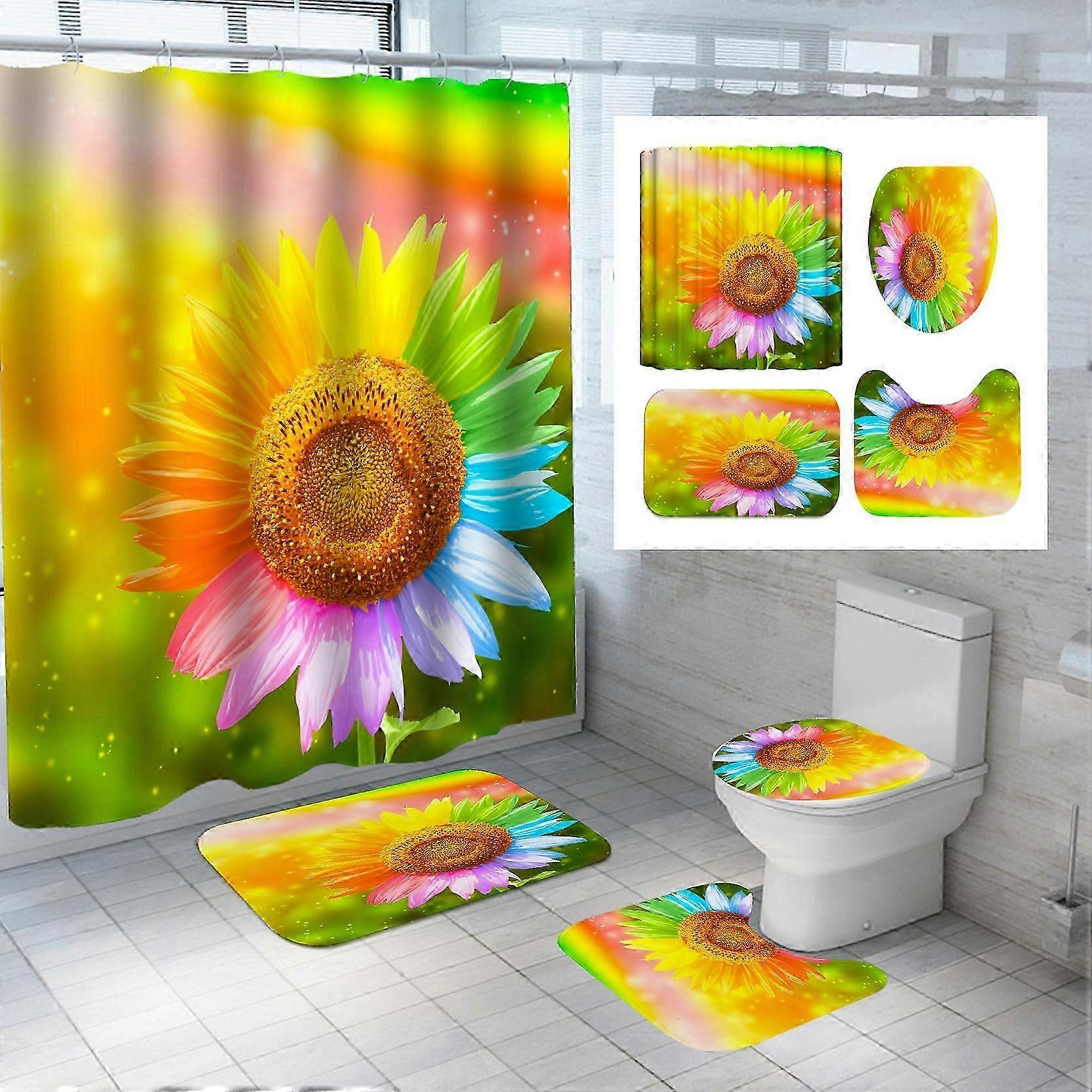 Waterproof polyester bath curtains and toilet mat bundle