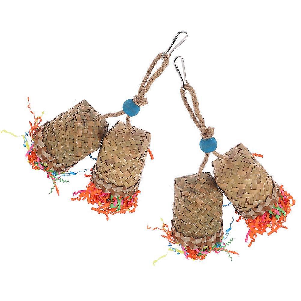 Wooden Bird Chew Toy for Pets Safe and Light Durable Parrot Hanging Plaything Brown 2pcs