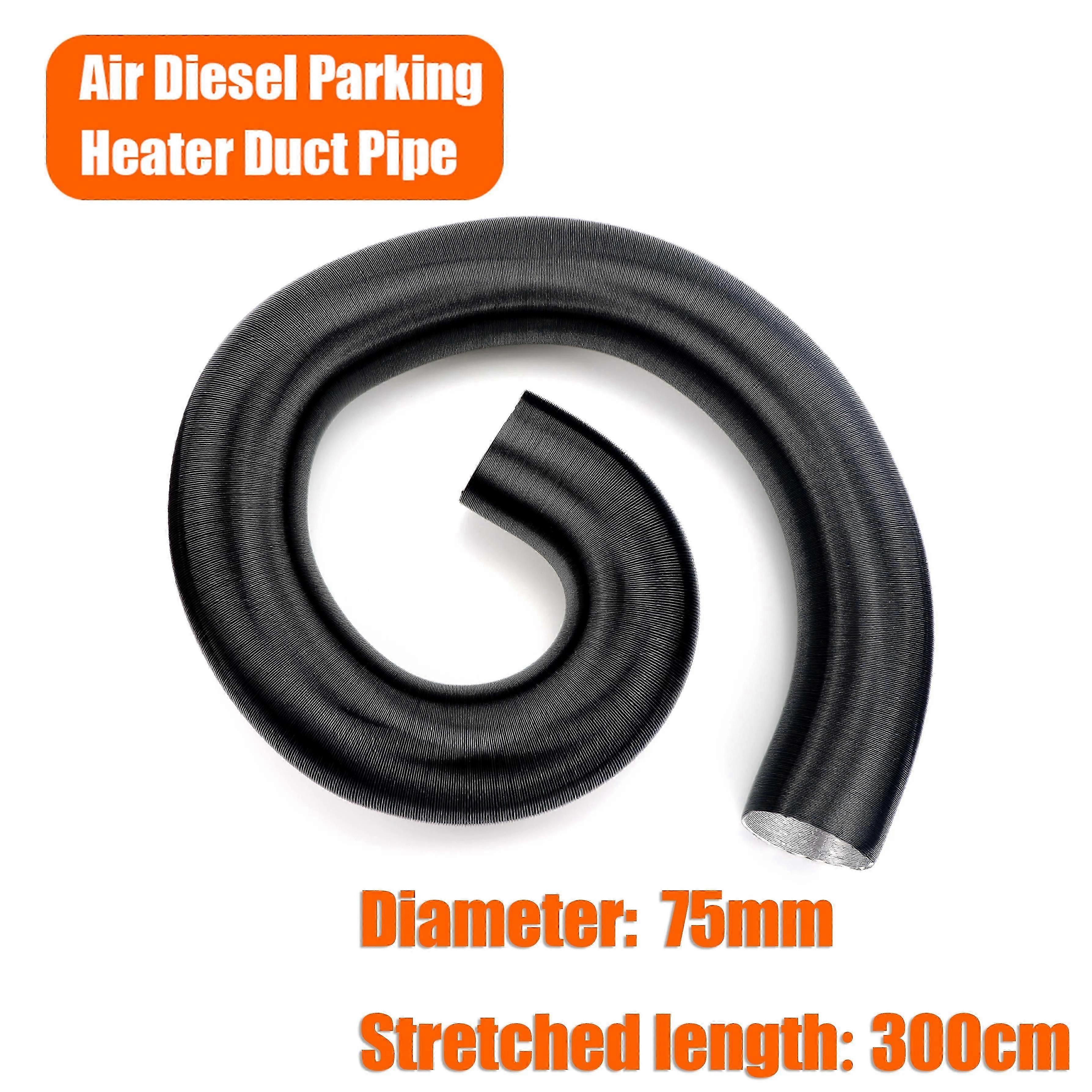 75mm 300cm Black Diesel Heater Duct Pipe Hose for Webasto Eberspacher Heaters Car Camper Van