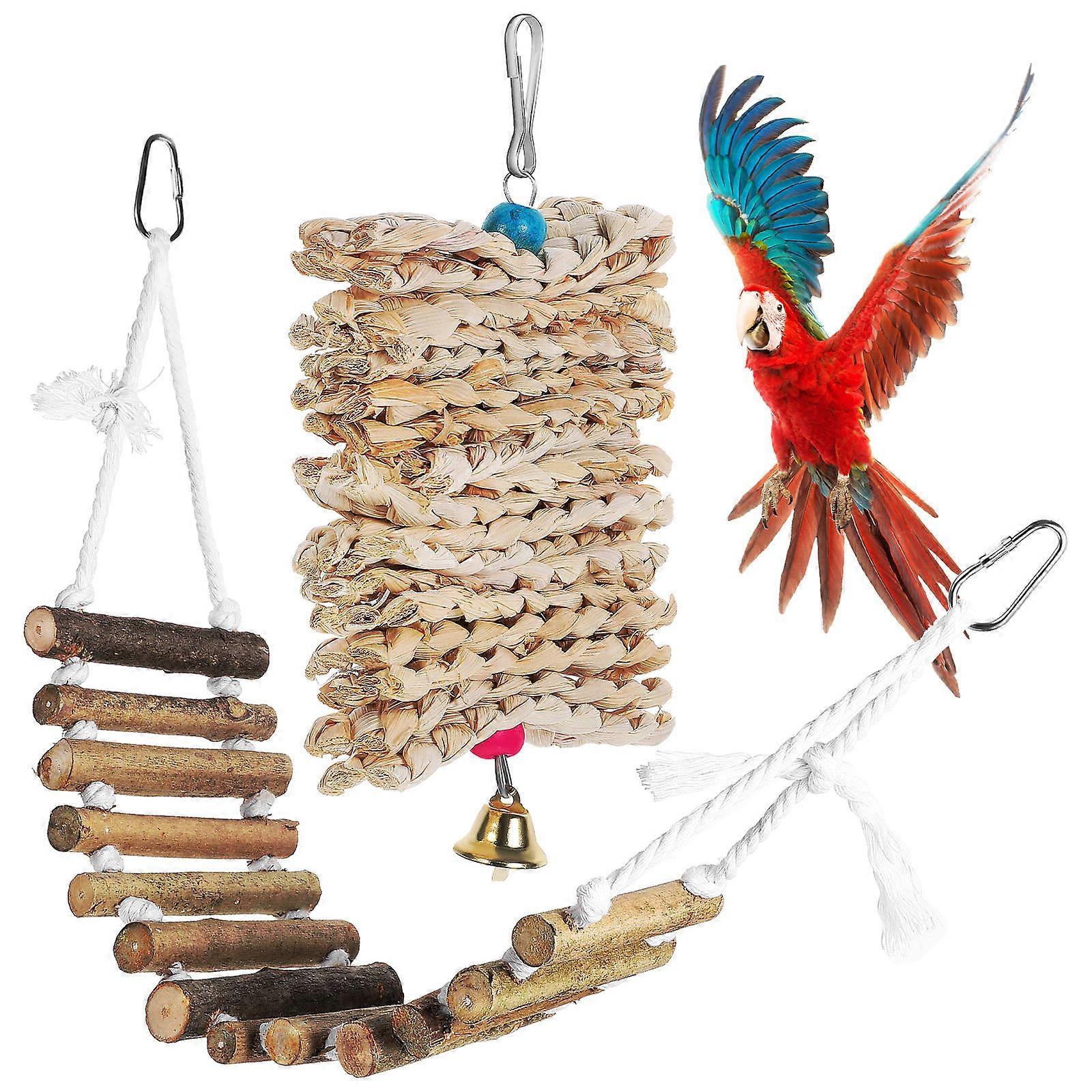 Bird Suspension Bridge with Cornflakes Chew Skewers – Rope Bridge for Parrots, Cockatiels, and Budgies to Encourage Chewing and Promote Natural Habits