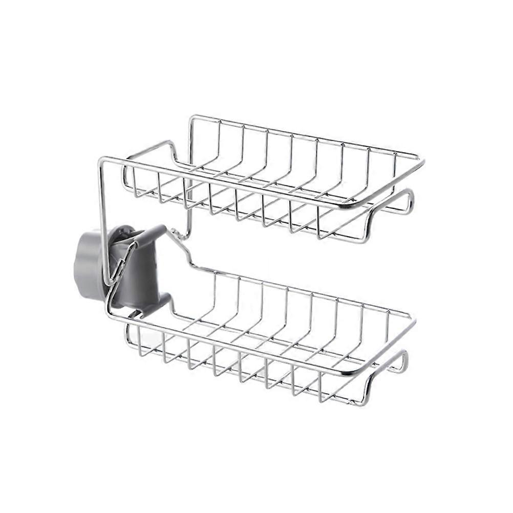 Stainless Steel Faucet Storage Rack with Double Layer Sink Sponge Drain Organizer and Dishcloth Holder