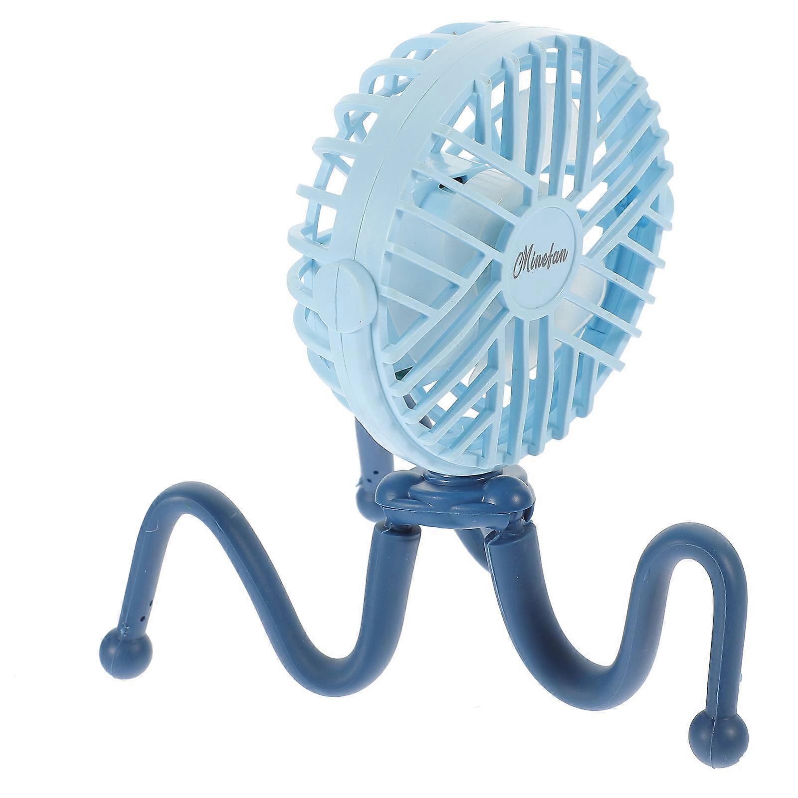 Blue ABS Stroller Fan with Flexible Tripod for Cooling adjustable and USB Rechargeable 3 speeds
