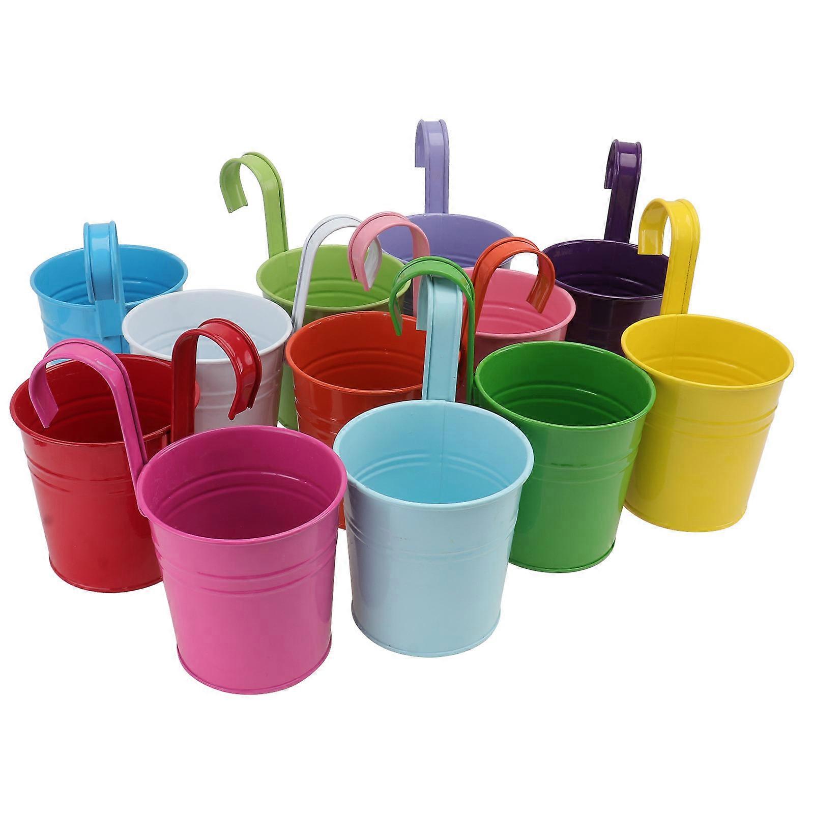 Rustic Metal Flower Holder 12Pcs Bucket Style For Flowerpots Gardeners Decorative Display Assorted Color