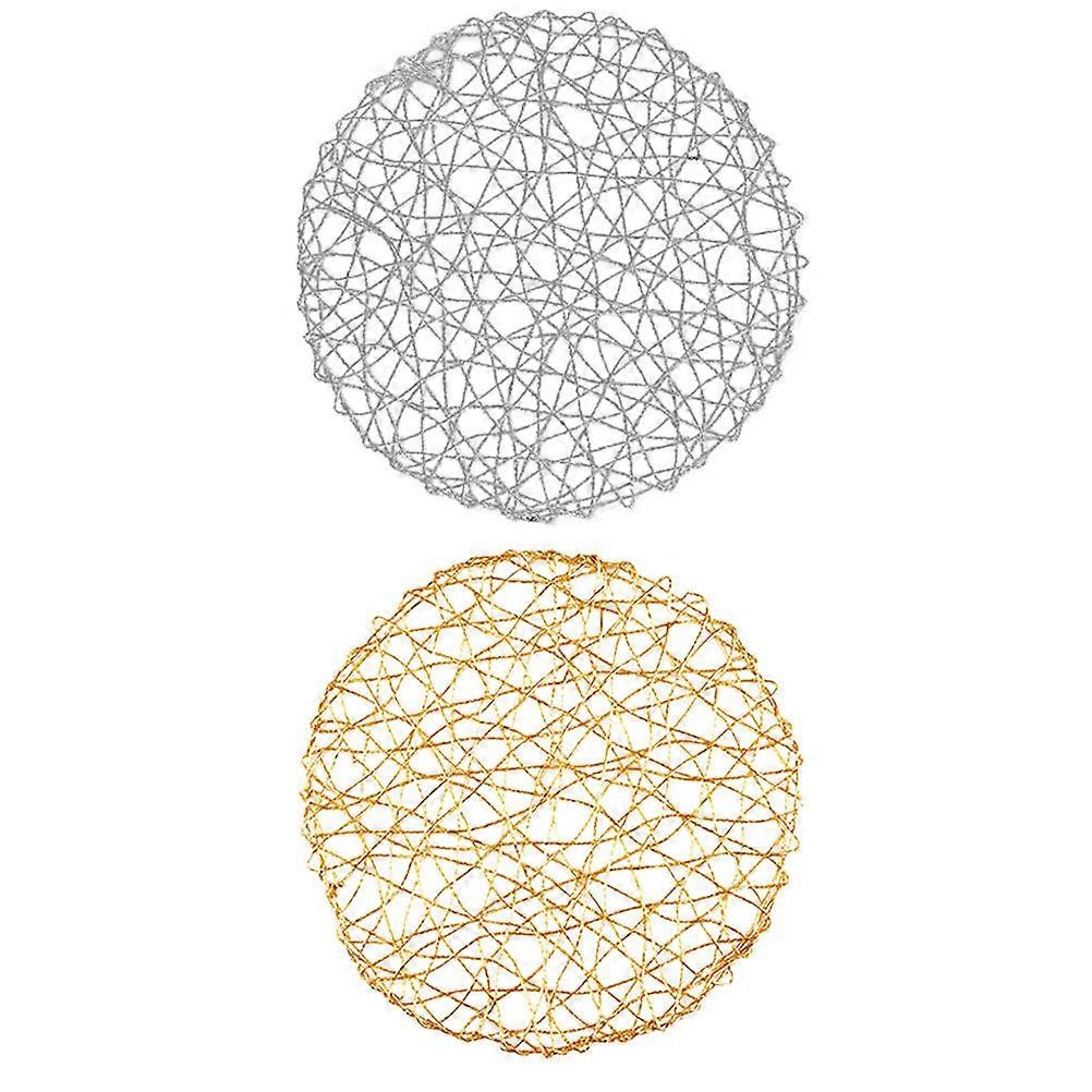 Decorative Round Plate Mats For Shop Decoration 38x38cm Silver Handmade 2Pack