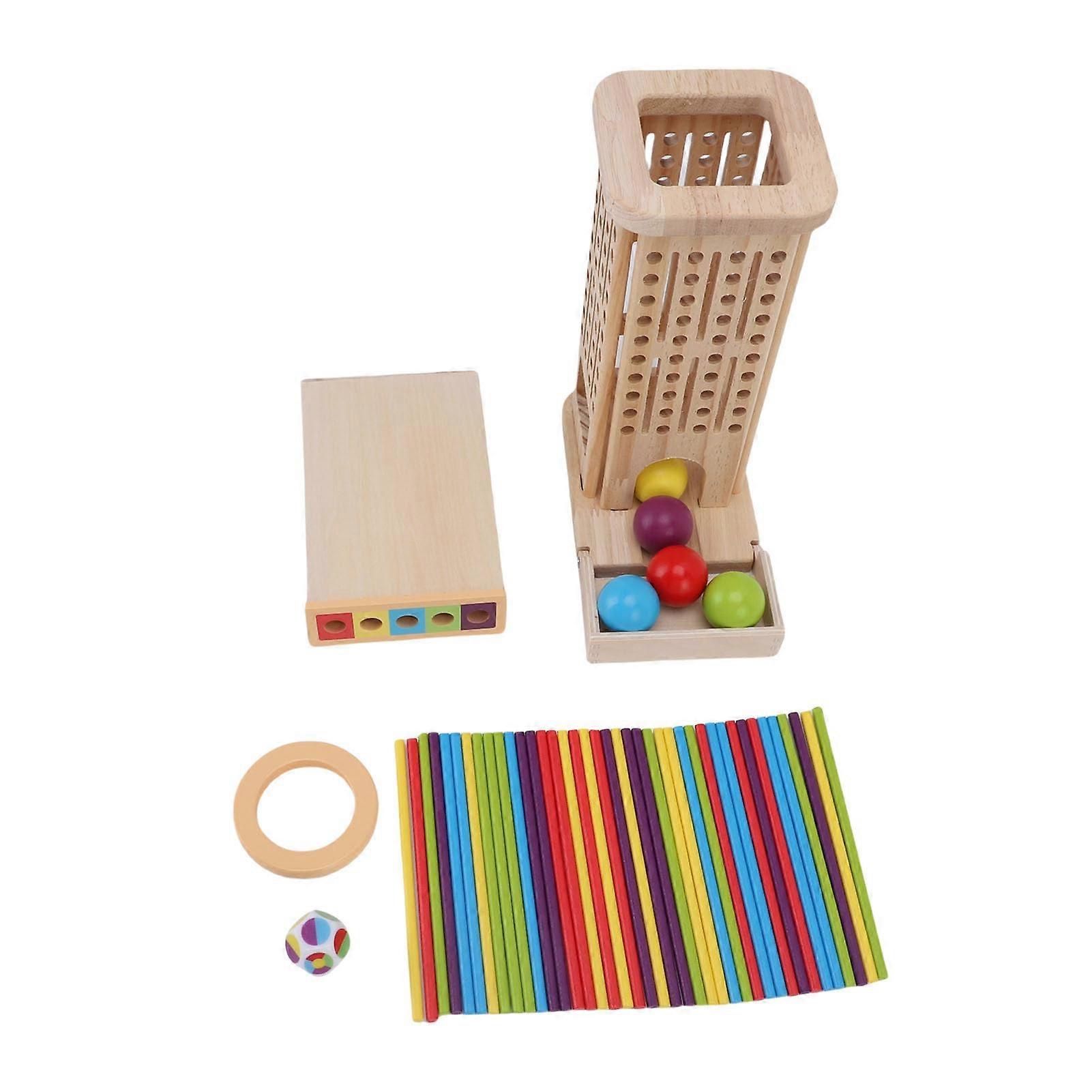 Wooden 3 In 1 Board Game Colorful Sticks and Dice Educational Counting Math Toy for Kids