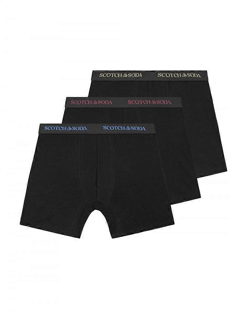 Men's Scotch & Soda Solid Cotton Stretch 3 Pack Boxer Brief Black