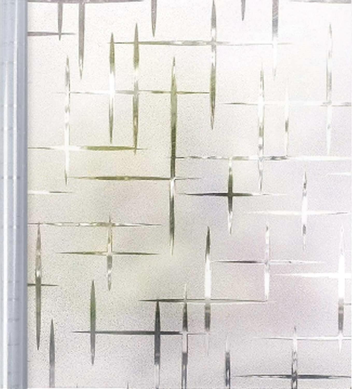 Frosted Glass Window Film for Privacy Static Cling Non-Adhesive Decorative Sticker Cross Pattern Easy Installation Home Office Use