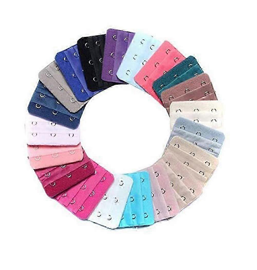 20 Pcs Women Ladies Assorted Colors 3-Hook 3 Rows Spacing Bra Extender Extension Hooks Strap