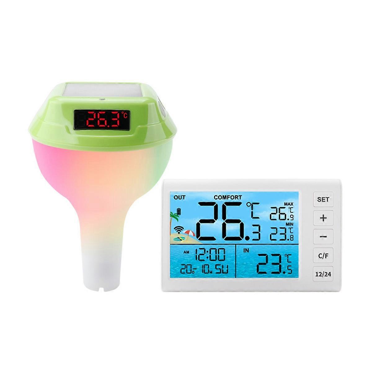 Solar Powered Pool Thermometer with RGB Atmosphere Light Green