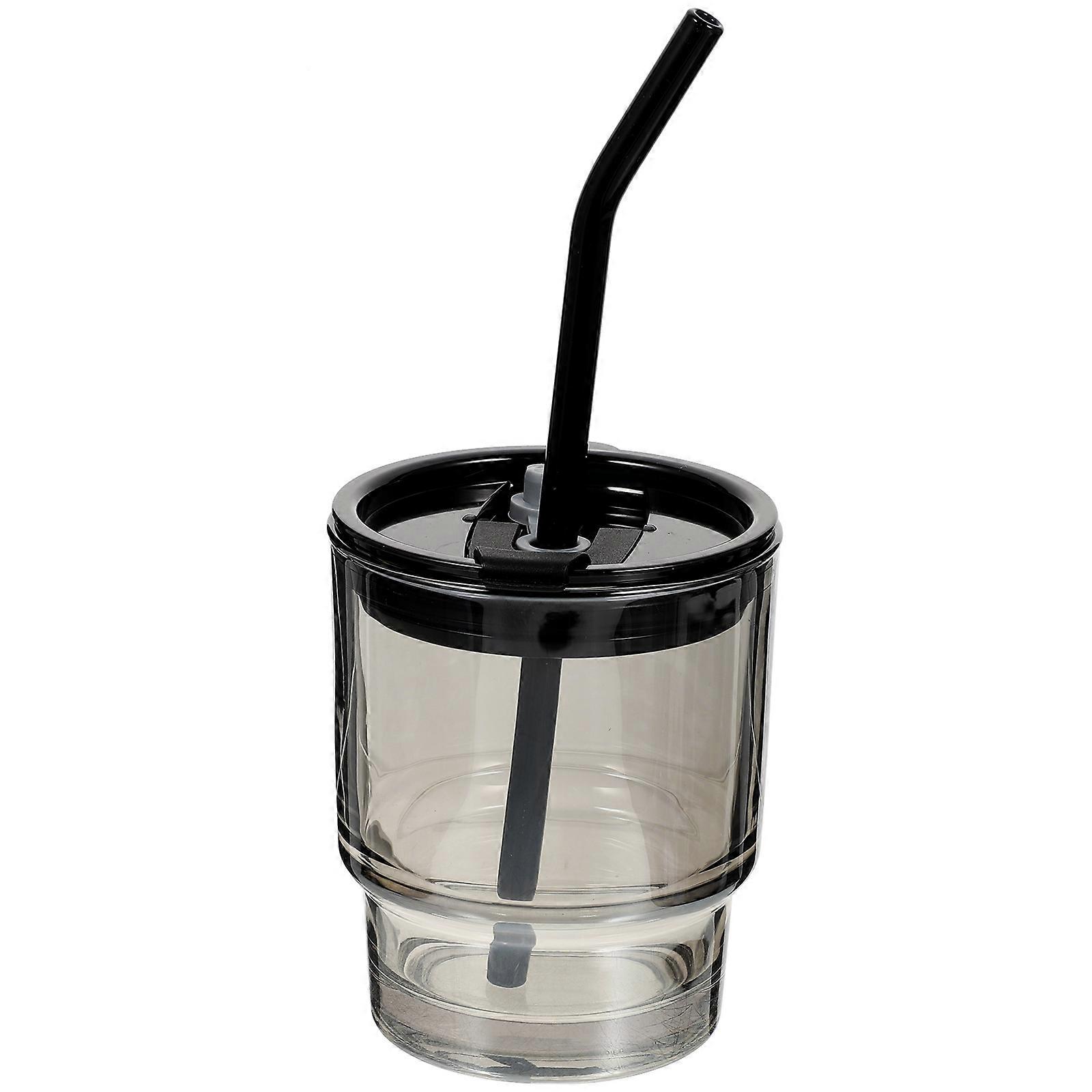 Cold Cups with Lids and Straws for Home Black Glass Material Reusable 1 Set