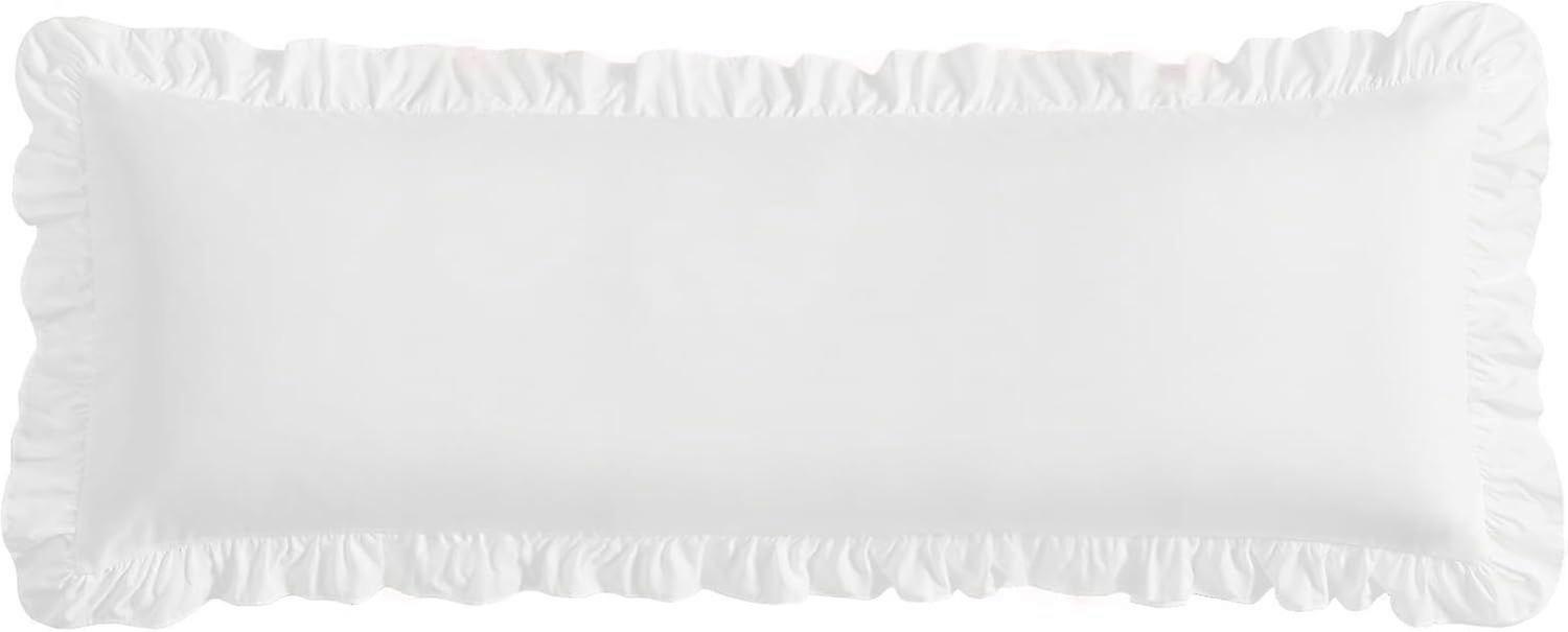 Ruffled Pillow Cases Set of 1, White Body Pillow Shams Brushed Microfiber Edge