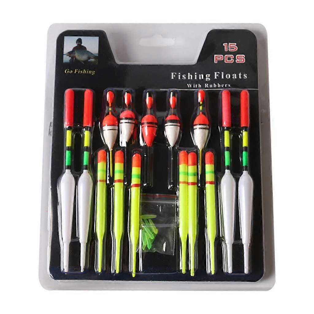Fishing Bobbers 15Piece Float Set, Assorted Sizes, Sea Fishing Floats, Vertical Buoy Bobbers for Rigging
