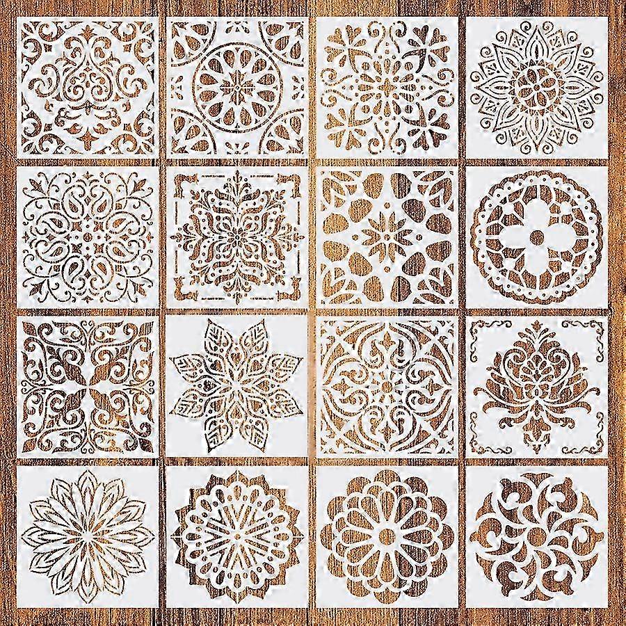 16 Pieces Large Reusable Mandala Stencil Painting on Wood DIY Desig...
