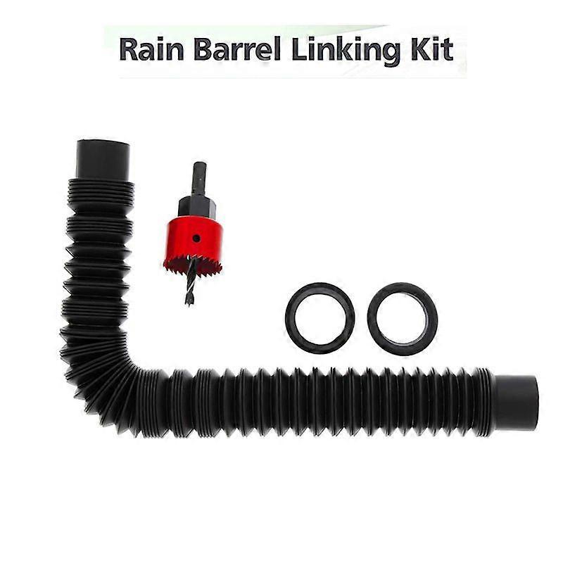 Rain barrel connector kit for home and garden to connect 2 rainwater collection barrels to diverter
