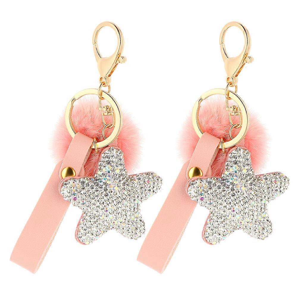 Cute Rhinestone Keychain Bling Star Key Ring for Bags and Car Keys Durable Faux Ball Keychain Assorted Color 2pcs
