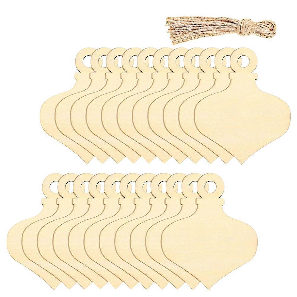DIY Craft Wood Pieces Unfinished Pendants with Ropes for Creative Projects Beige 60pcs