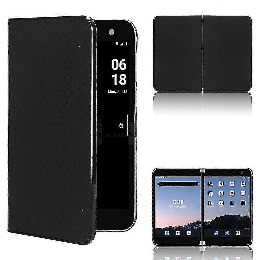 Microsoft Surface Duo Anti-Drop Folio Flip Case, Grid Imprinted Leather Coated PC Phone Protector