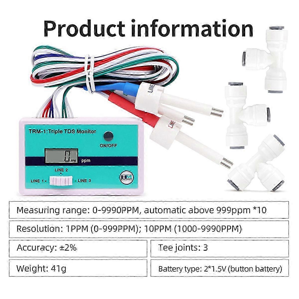 Triple Function TDS Meter for Water Testing in Home Lab Aquarium Pool with Digital Display