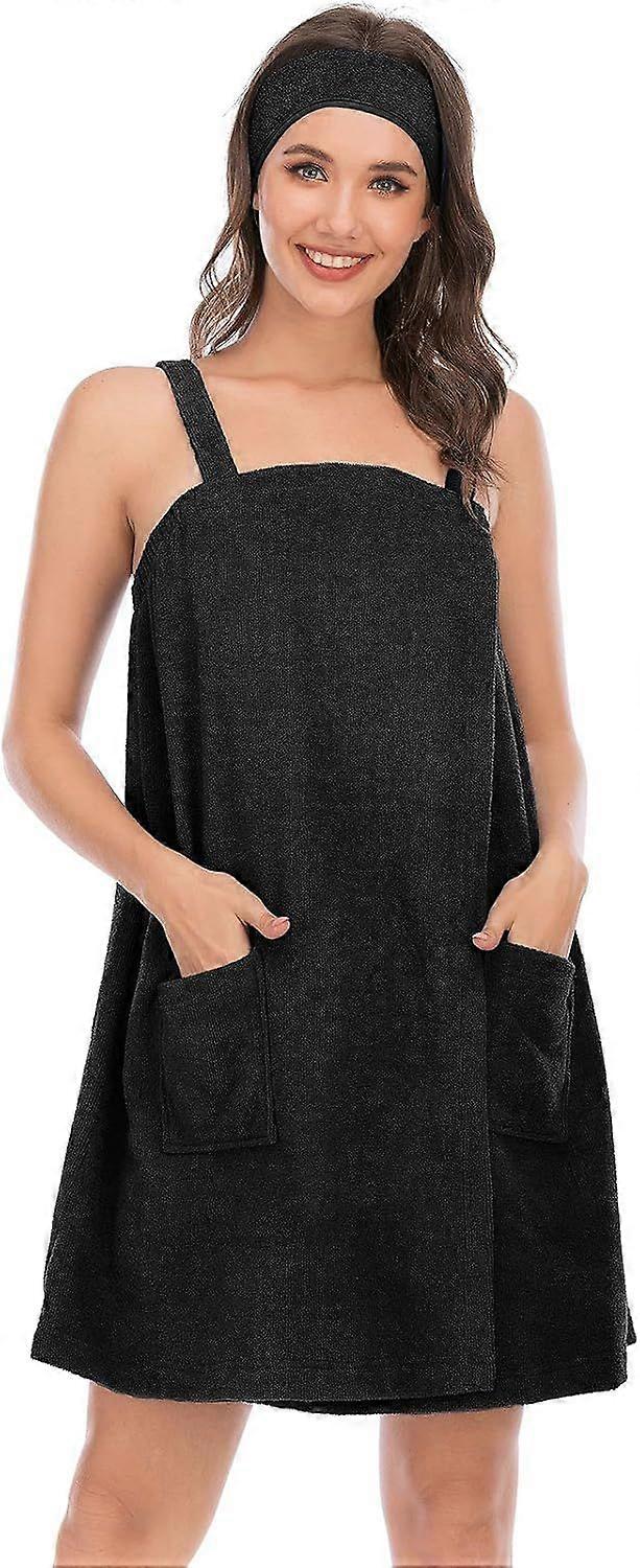 Robe Women's Towel Wrap Bathrobe with Adjustable Velcro Closure with Pockets & Facial Hairband