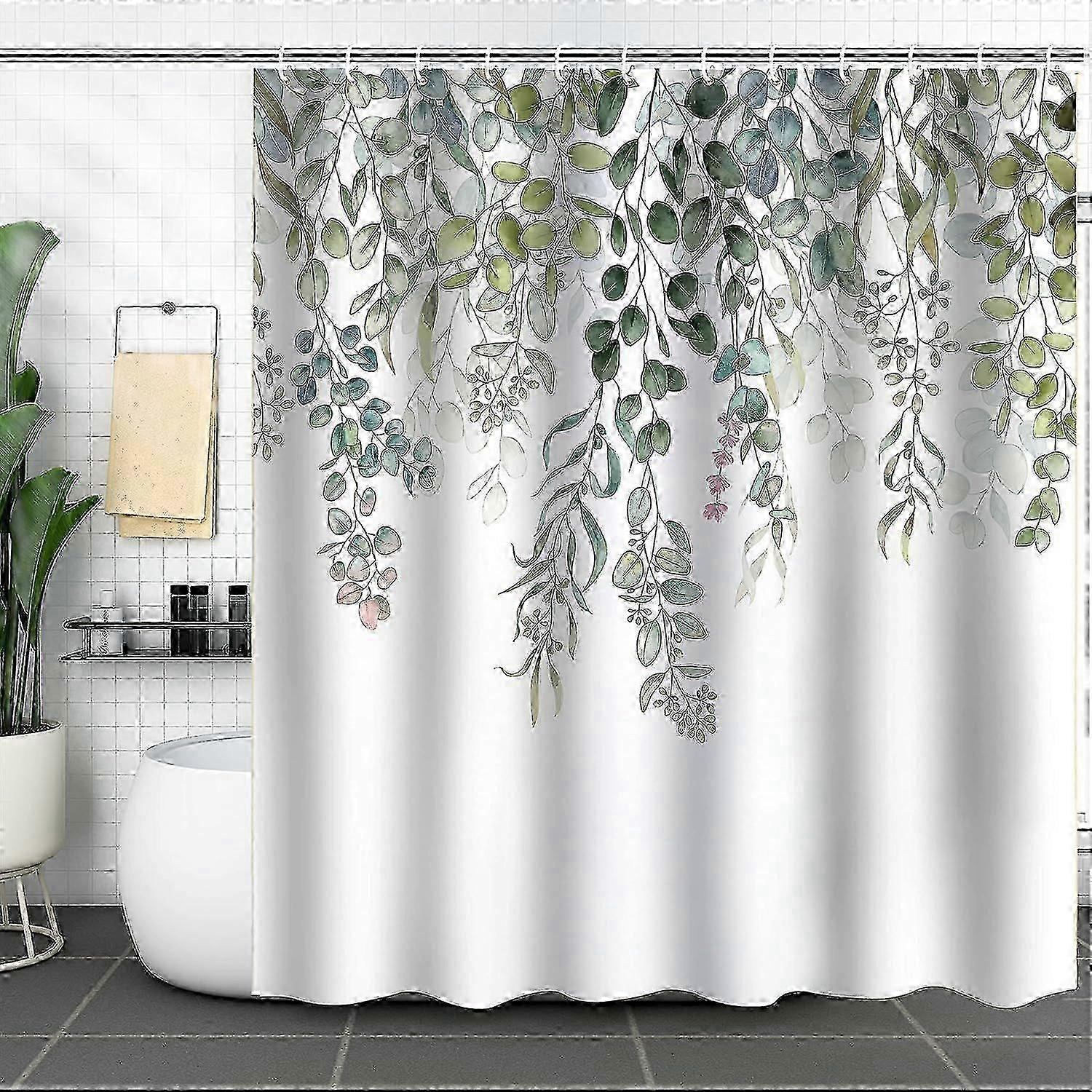 Waterproof Shower Curtain with 12 Hooks, Washable Polyester Fabric Bathtub Curtain, Mildew Resistant, Bathroom Decoration, 180x180cm for Var