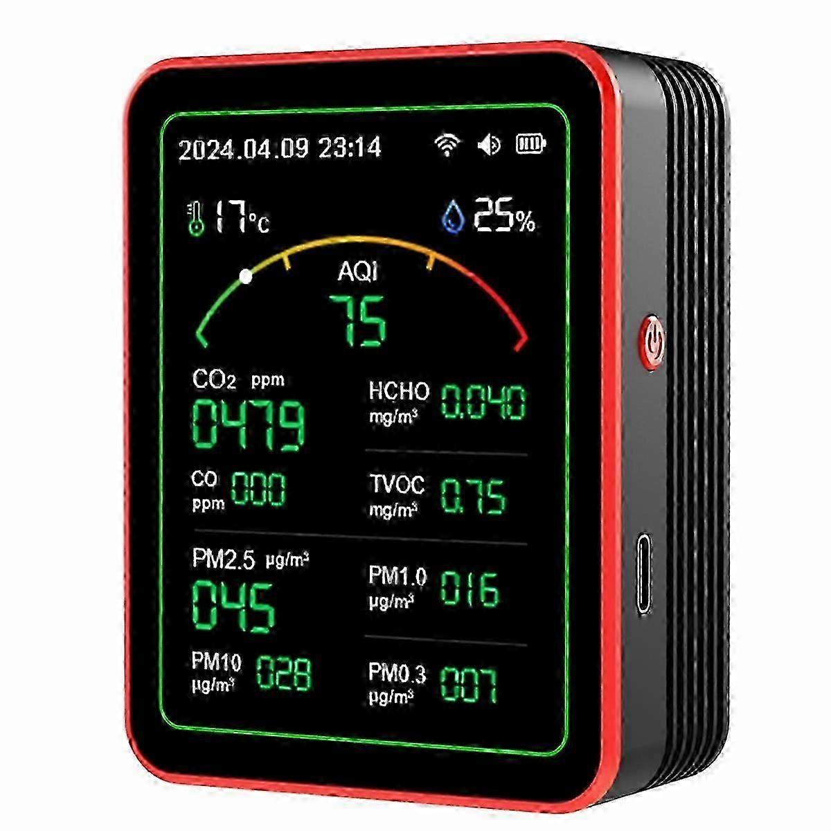 15 σε 1 φορητός ελεγκτής υγρασίας θερμοκρασίας ανιχνευτών ποιότητας αέρα TVOC HCHO, PM2.5 PM10 PM1.0 PM0.3 ελεγκτής υγρασίας θερμοκρασίας