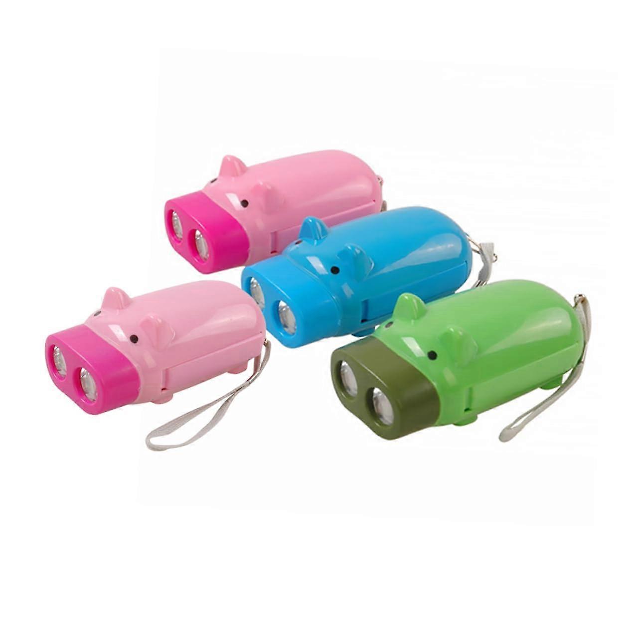 Hand Flashlight 4 Pack PigShaped Crank LED Torch With Lanyard For Boys And Girls Camping Random Color