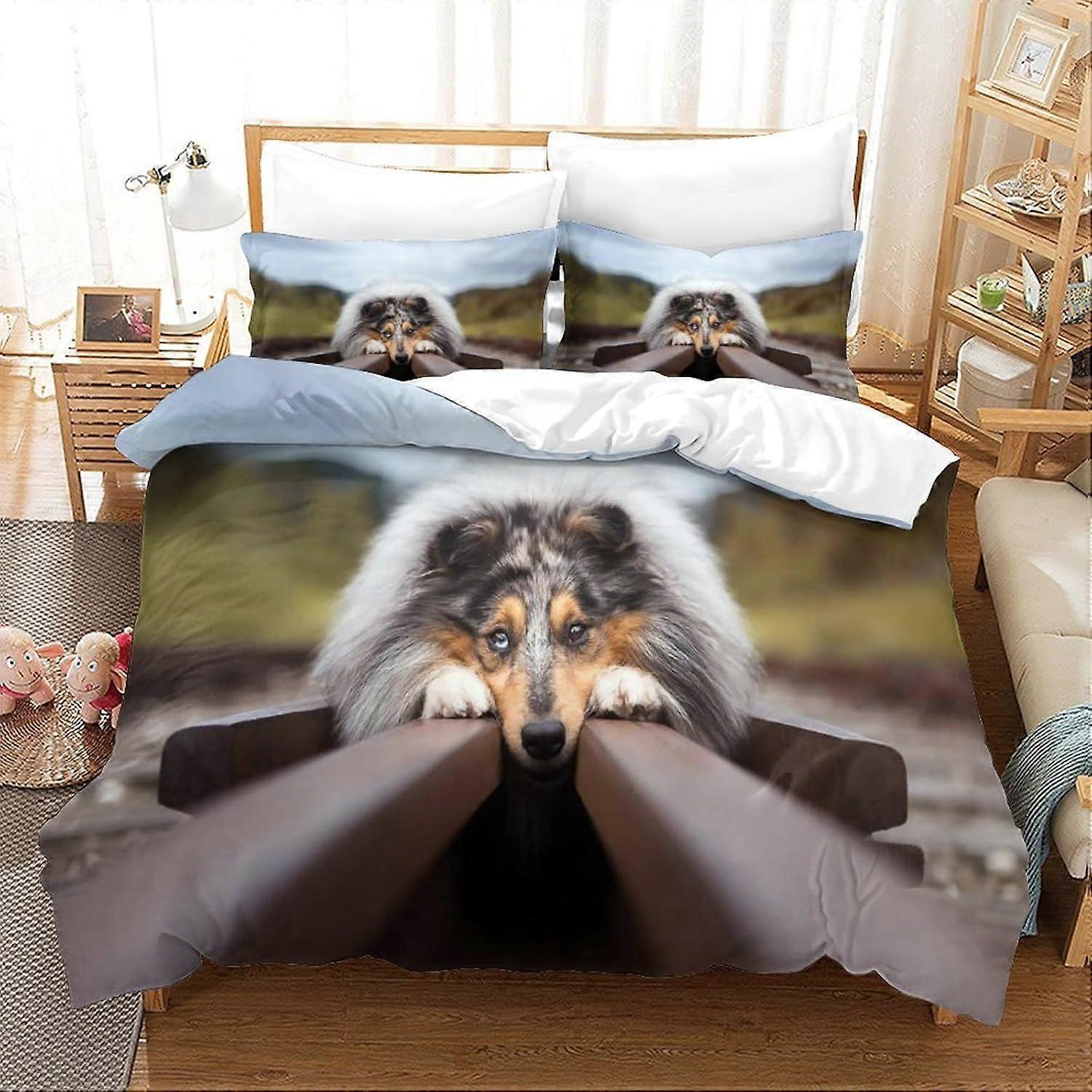 Yingd Literie Parure de lit simple Border Collie Housse de couette imprimée Ensemble de literie en m