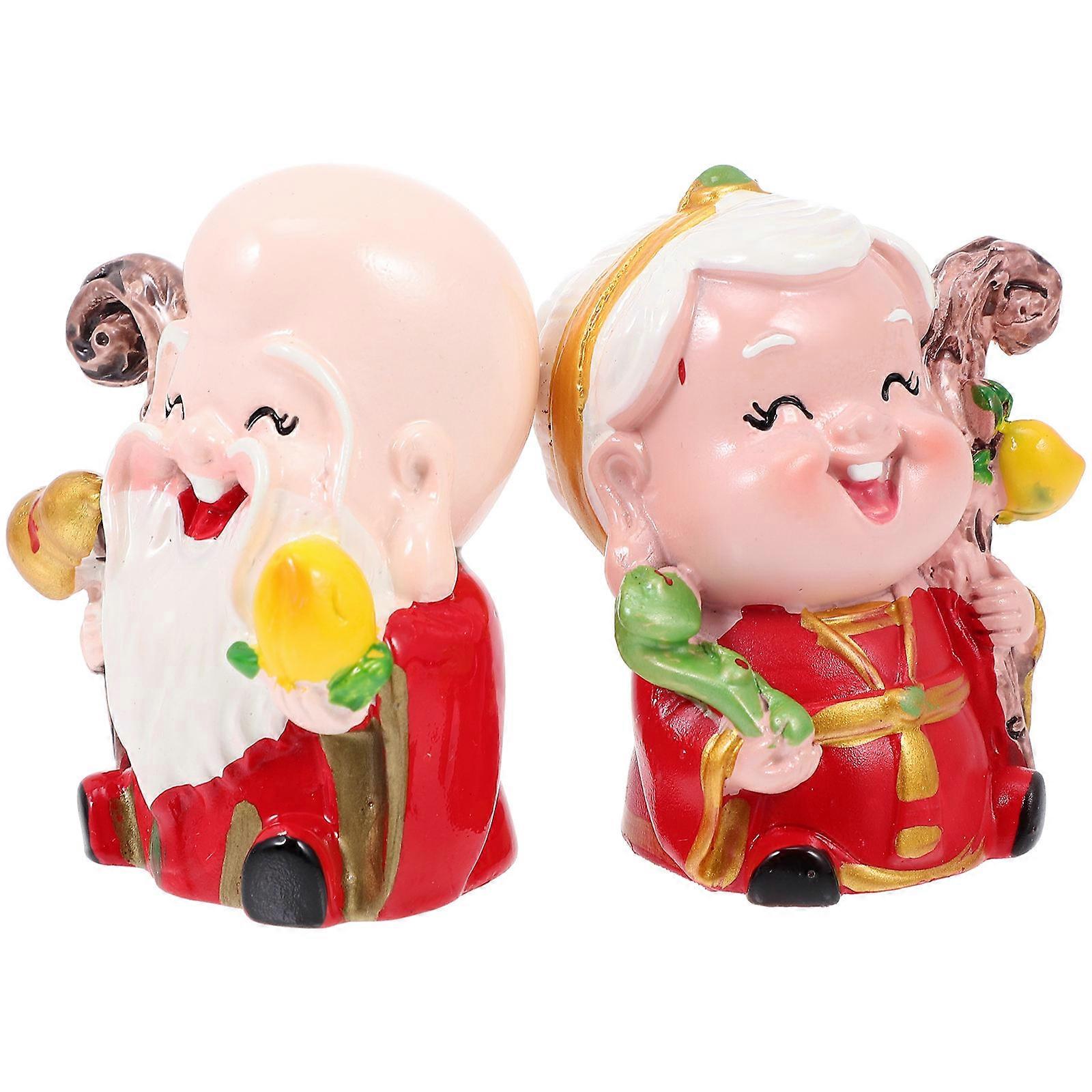 God of Longevity Statue Ornament Resin for Indoor Decoration 2Pcs Set